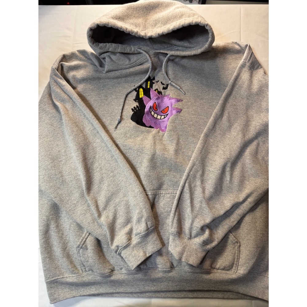 Grey Pokemon Gengar Embroidered Hoodie
